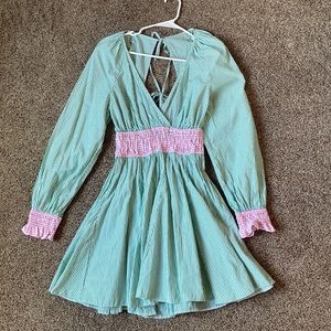 Top shop green and pink striped summer dress size 2.